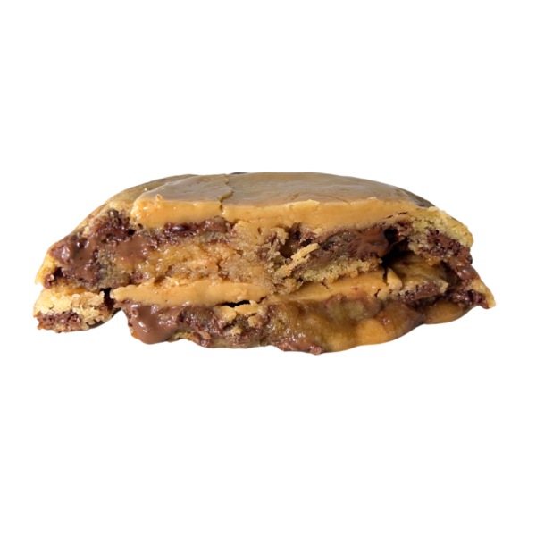 Caramélia Pâte de base vanille, pépites chocolat au lait caramel, crémeux caramel beurre salé maison.